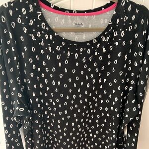 Rafaella Black Top with White Teardrop Pattern Silver Beaded Neckline xxNWTxx